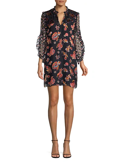 Shop Alice And Olivia Julius Floral Ruffle-sleeve Shift Tunic Dress In Whimsy Paisley