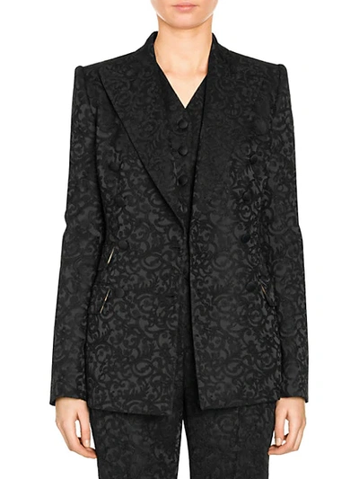 Shop Dolce & Gabbana Floral Jacquard Double Breasted Blazer In Black