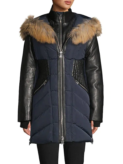 Shop Nicole Benisti Courcheval Fox Fur & Leather-trim Down Coat In Navy Gold