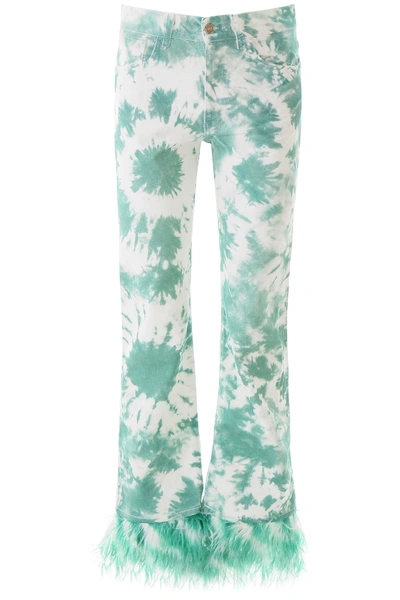 Shop Alanui Tie-die Jeans With Feathers In Smeraldo (green)