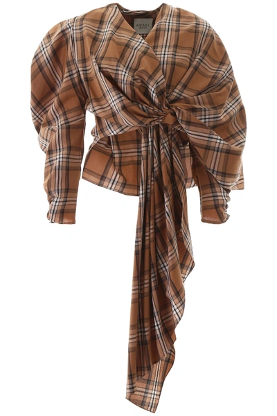 Shop A.w.a.k.e. Dramatic Checkered Top In Brown Beige White Check (brown)