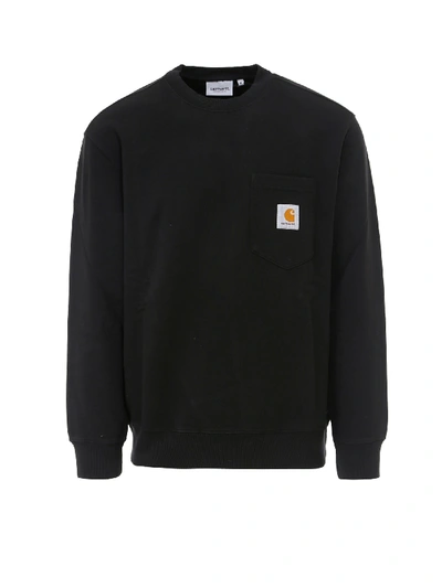Carhartt Wip Mens Black Pocket Brand-patch Cotton-jersey Sweatshirt In Black