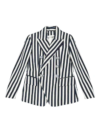Shop Balmain White And Blue Stripes Teen Blazer In Bianco/blu