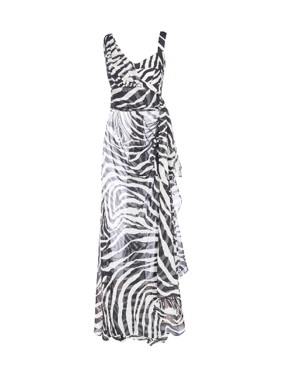 Shop Dolce & Gabbana Zebra Print Silk Maxi Dress In Zebra Nera Fdo Bianco