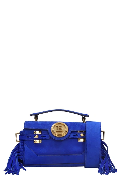 Shop Balmain Bbuzz Shoulder Bag In Blue Suede