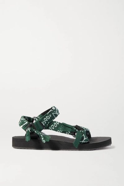 Shop Arizona Love Trekky Printed Gauze-trimmed Canvas Platform Sandals In Army Green