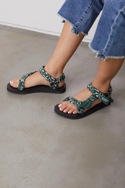 Shop Arizona Love Trekky Printed Gauze-trimmed Canvas Platform Sandals In Army Green