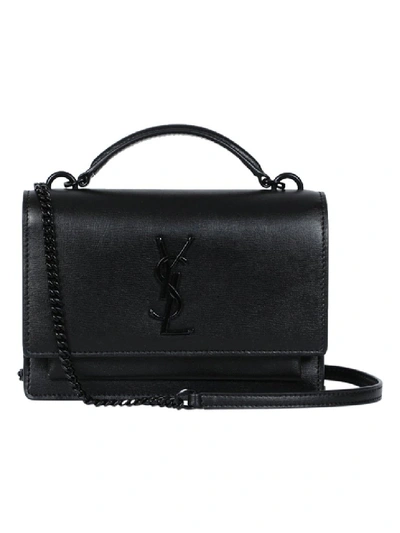 Shop Saint Laurent Sunset Leather Shoulder Bag In Black