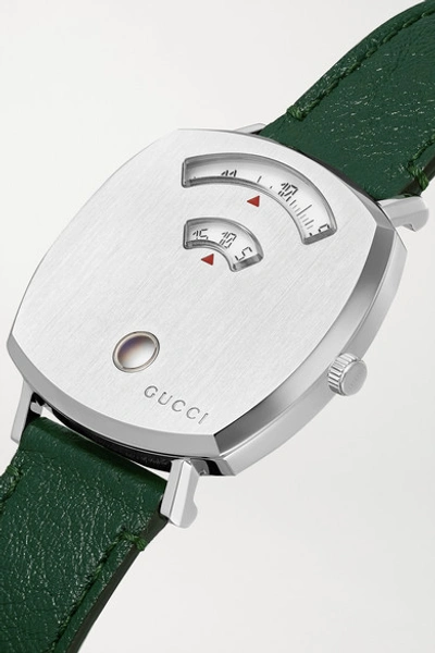 Shop Gucci Grip 35mm Stainless Steel And Leather Watch In Green