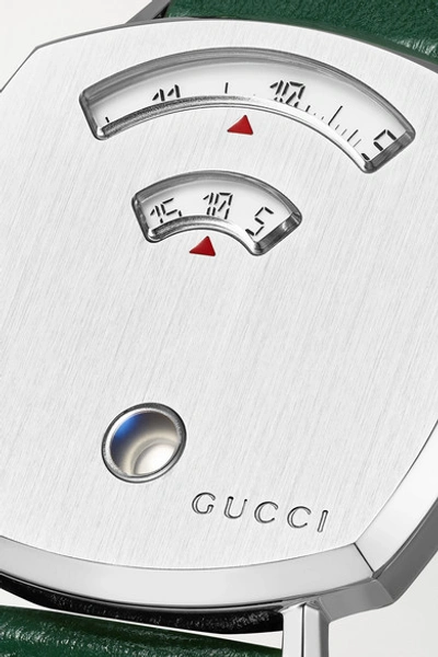 Shop Gucci Grip 35mm Stainless Steel And Leather Watch In Green