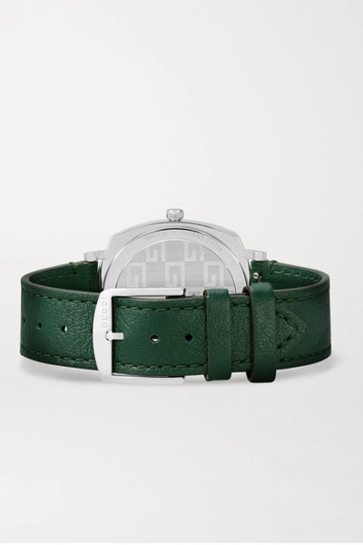 Shop Gucci Grip 35mm Stainless Steel And Leather Watch In Green