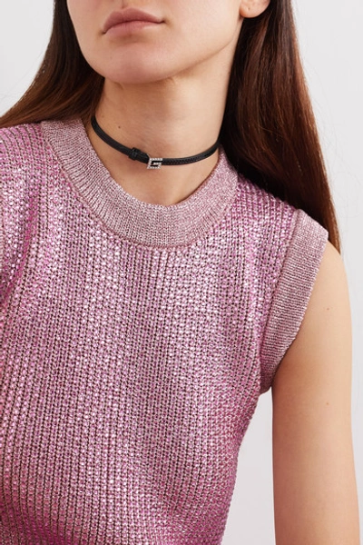 Shop Gucci Patent-leather, Silver Tone And Crystal Choker In Black