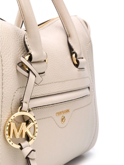 Shop Michael Michael Kors Carine Leather Handbag In Beige