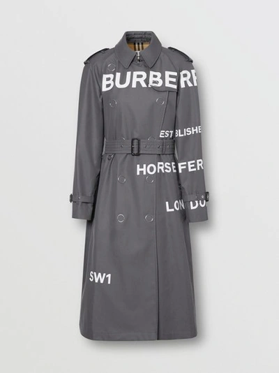 Shop Burberry Horseferry Print Cotton Gabardine Trench Coat In Mid Grey