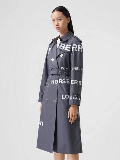 Shop Burberry Horseferry Print Cotton Gabardine Trench Coat In Mid Grey