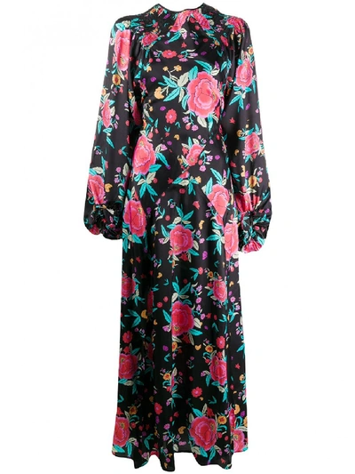 Shop Attico Flower Print Dress In Black