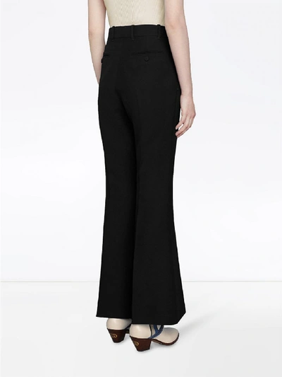 Shop Gucci Silk Blend Flare Trousers In Black