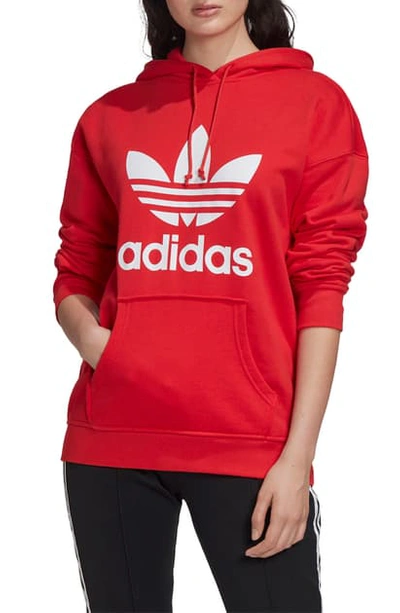 Shop Adidas Originals Trefoil Hoodie In Lush Red/ White