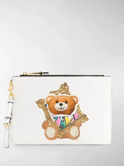 Shop Moschino Frame Teddy Bear Print Clutch In White