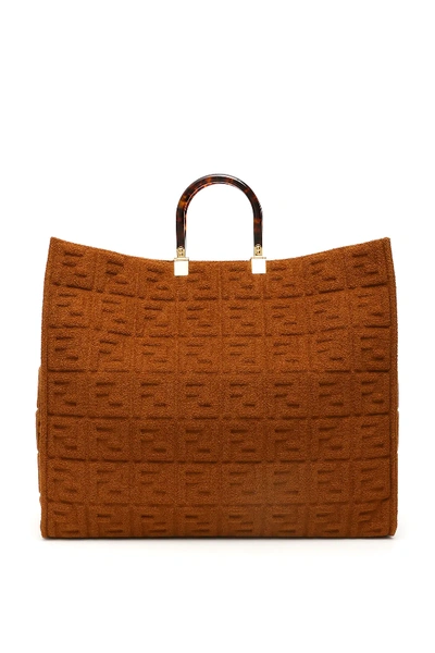 Shop Fendi Medium Sunshine Ff Terry Tote Bag In Brown,orange