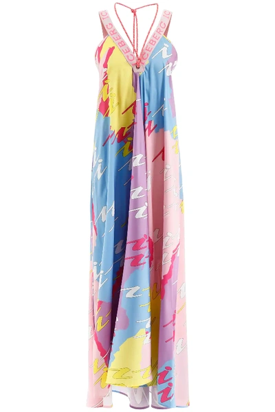 Shop Iceberg Long Dress With Logo In Yellow,light Blue,pink
