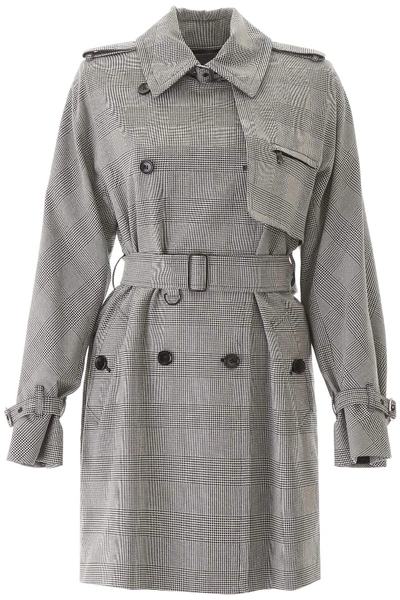 Shop Max Mara Prince Of Wales Trench Coat In Black,grey,white