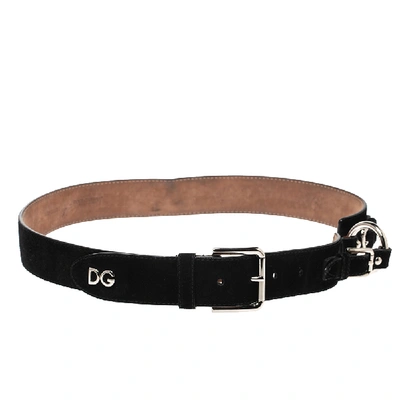 Pre-owned Dolce & Gabbana Black Suede Leather Belt 85cm
