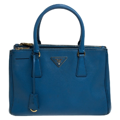 Pre-owned Prada Blue Saffiano Lux Leather Small Double Zip Tote