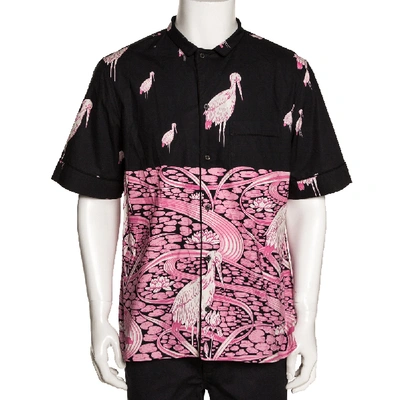 Pre-owned Valentino Black & Pink Cotton Japanese Pond Print Short Sleeve Shirt Xl