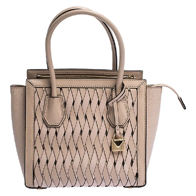 Pre-owned Michael Kors Pink Woven Leather Mercer Studio Tote