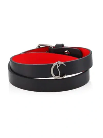 Shop Christian Louboutin Loubilink Leather Wrap Bracelet In Black