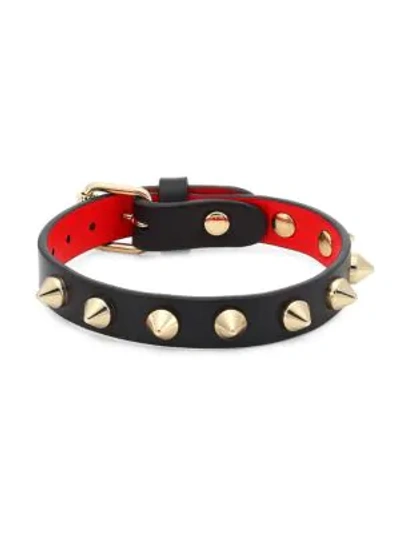 Shop Christian Louboutin Spike Leather Bracelet In Black Gold