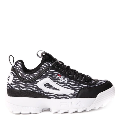 Shop Fila Zebra Print Eco-leather Sneakers In Zebra Black