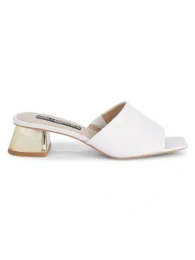 Shop Karl Lagerfeld Marcaria Block-heel Leather Mule Sandals In Bright White