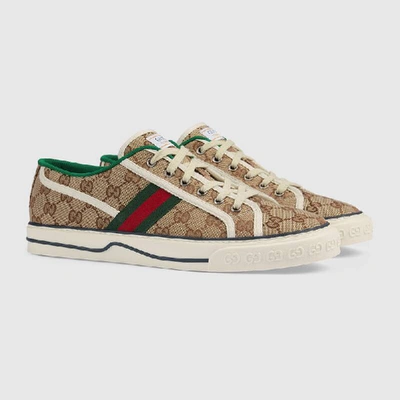 Shop Gucci Men's Gg  Tennis 1977 Sneaker In Beige