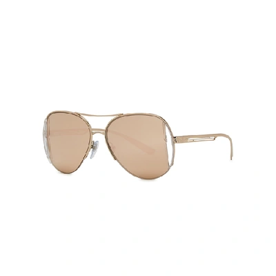 Shop Bvlgari Gold Mirrored Aviator-style Sunglasses
