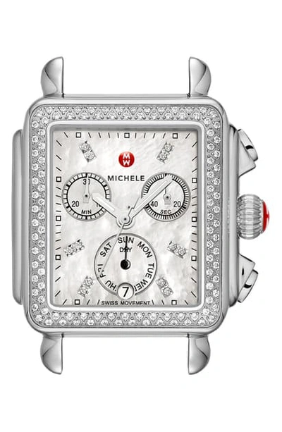 Shop Michele Deco Diamond Diamond Dial Watch Head, 33mm X 35mm In Silver
