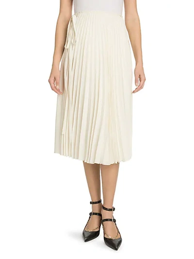 Shop Valentino Tonal Logo Pleated Wrap Skirt In Ivory