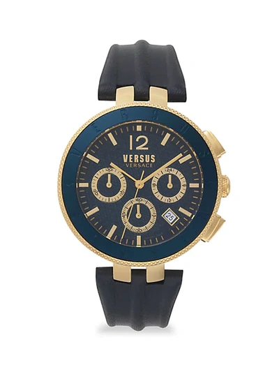 Shop Versus Logo Gent Chrono Goldtone Stainless Steel Leather-strap Watch