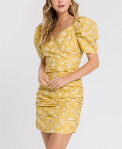Shop English Factory Puff Sleeve Mini Dress In Yellow