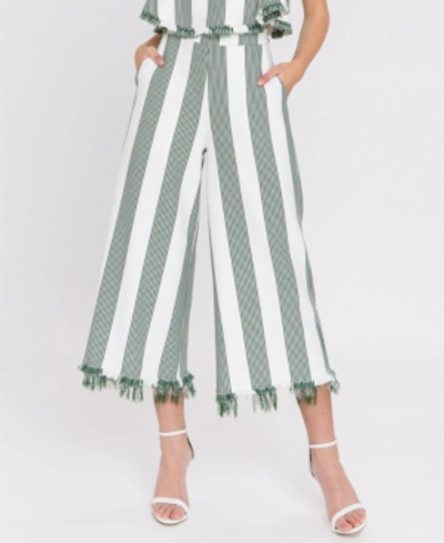 Shop English Factory Stripe Fringe Hem Pants In Green
