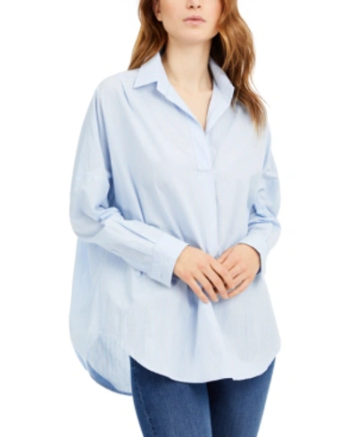 Shop French Connection Adisian Cotton Striped Shirt In Blue Bird Stripe Multi