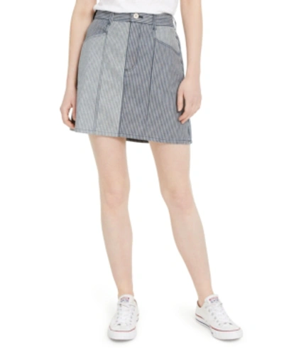 Shop French Connection Zina Cotton Colorblocked Striped Denim Skirt In Classic Blue-summer White Multi