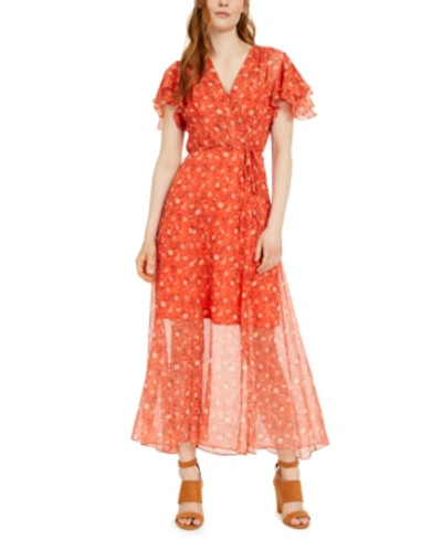 Shop French Connection Esi Faux-wrap Maxi Dress In Pumpkin Multi