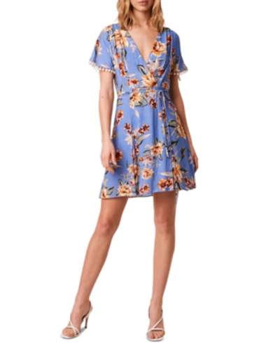 Shop French Connection Floral-print Faux-wrap Dress In Chalk Blue Multi
