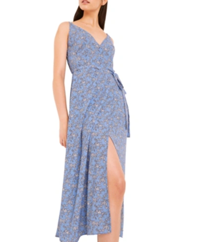 Shop French Connection Sweetheart Verona Floral-print Faux-wrap Dress In Chalk Blue Multi