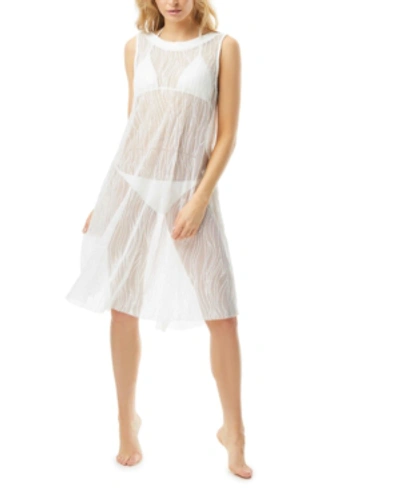 Shop Carmen Marc Valvo Sequin High-neck Swim Dress Cover-up Women's Swimsuit In White