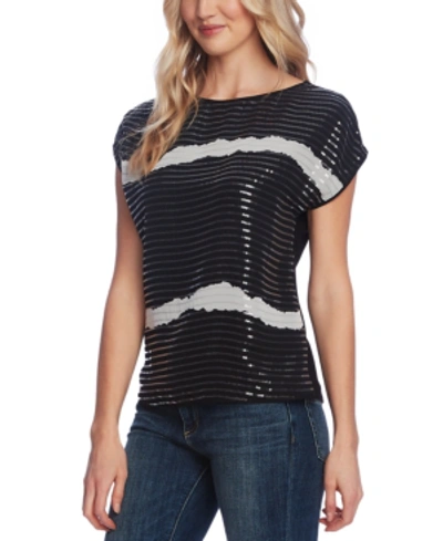 Shop Vince Camuto Sequin-stripe Top In Rich Black