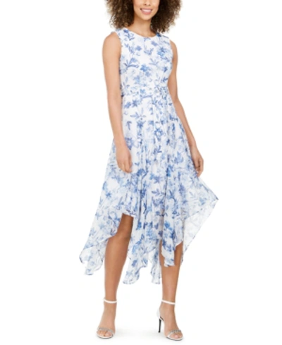 Calvin Klein Plus Size Handkerchief-hem Midi Dress In Cream/blue Multi | ModeSens