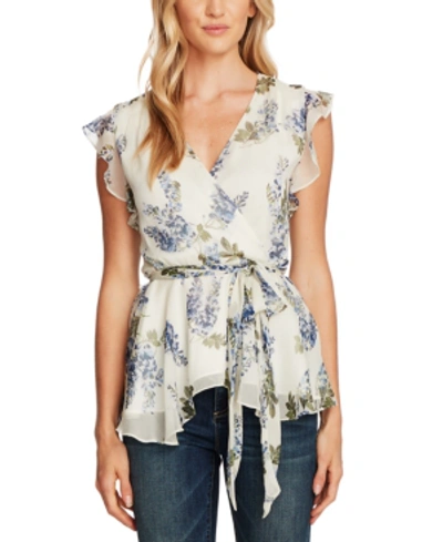 Shop Vince Camuto Vince Camtuo Petite Ruffled Floral-print Top In Ivory